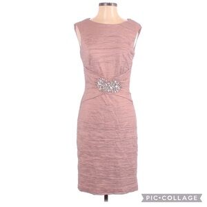 Eliza J Pink Rare & Hard to Find Rhinestone Ruched Satin Sheath Cocktail Dress